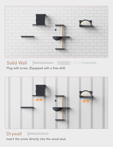 Cat Wall Shelves 4-in-1 Climbing Wall Furniture Set with Scratching Posts, Cat Bed & Sofa, Gray Z1048