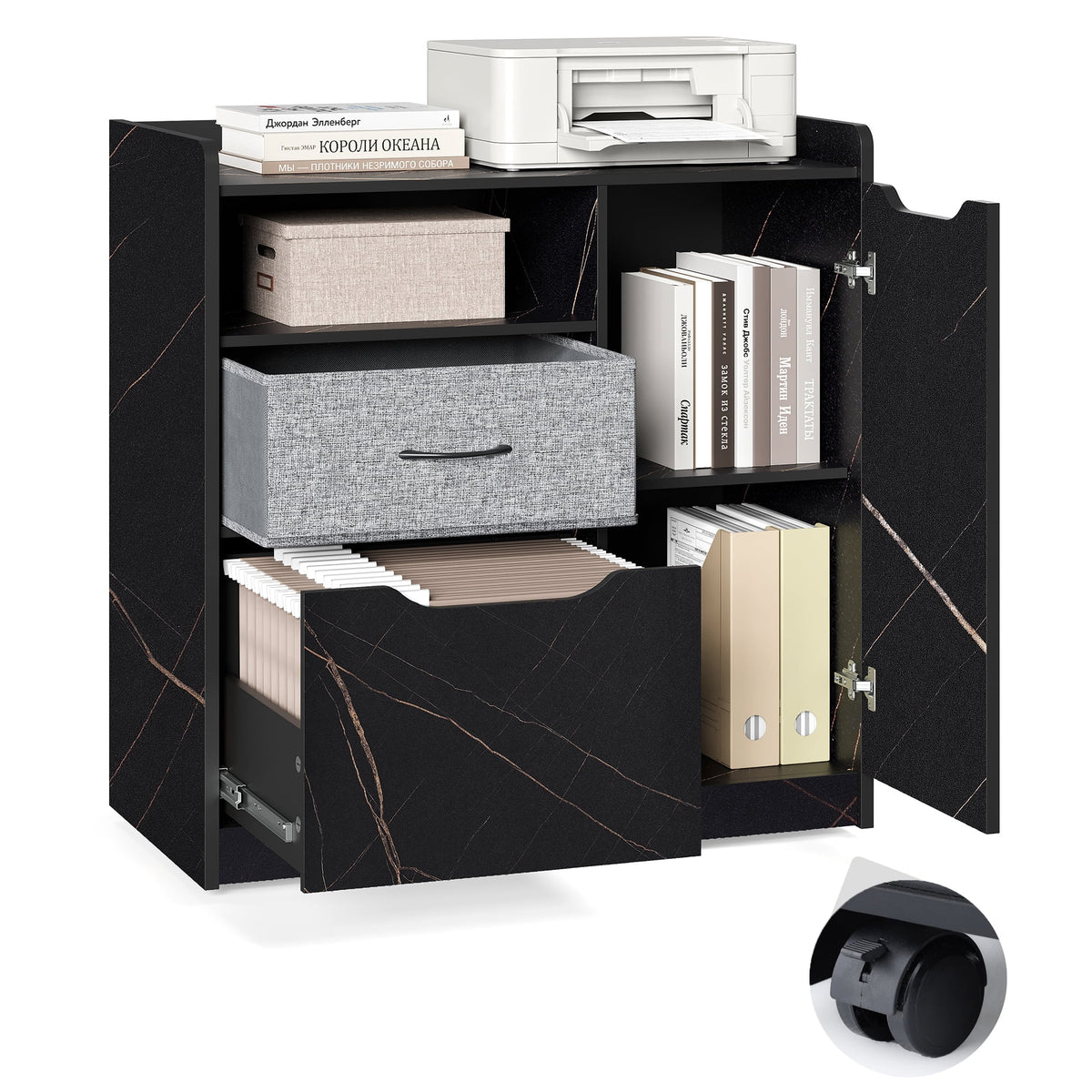 Wood Mobile Printer Stand with Drawer Q72273