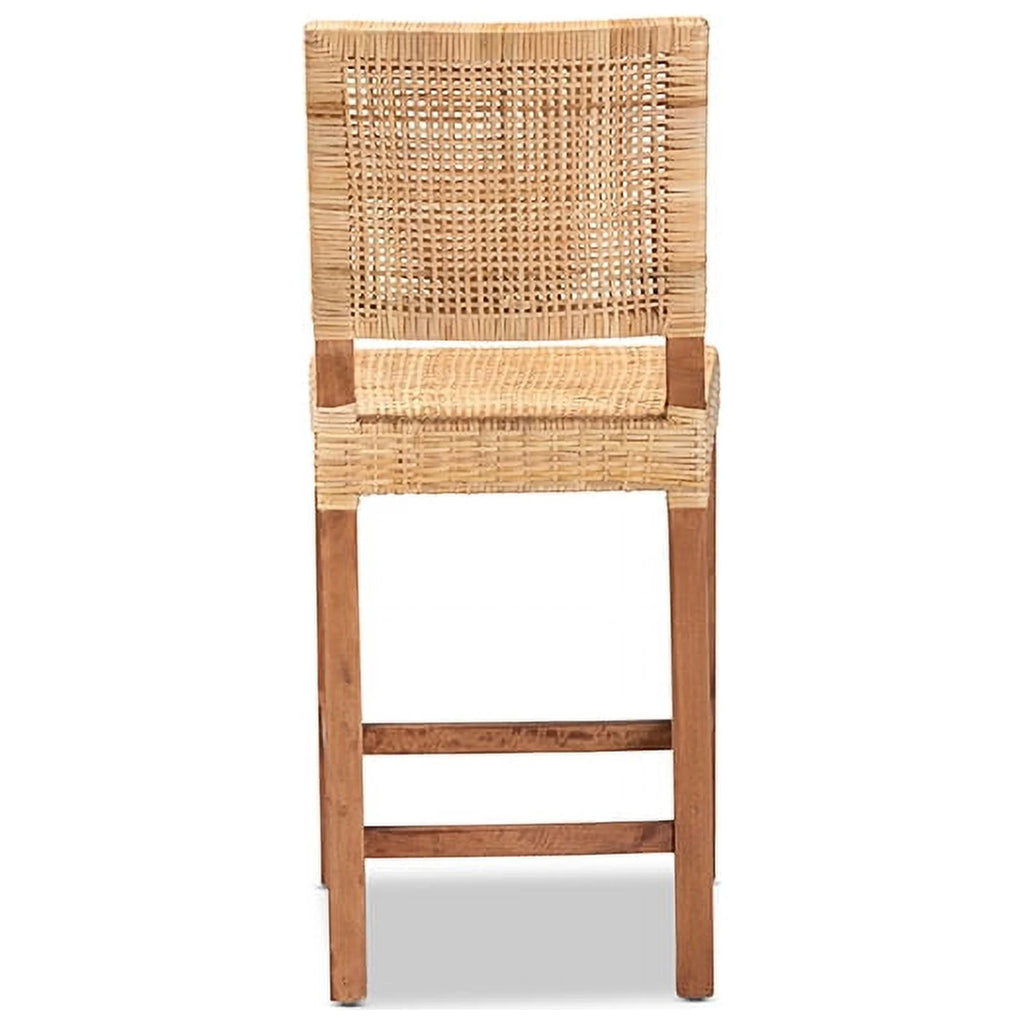 Natural Brown Rattan and Walnut Brown Wood Counter Stool S47724