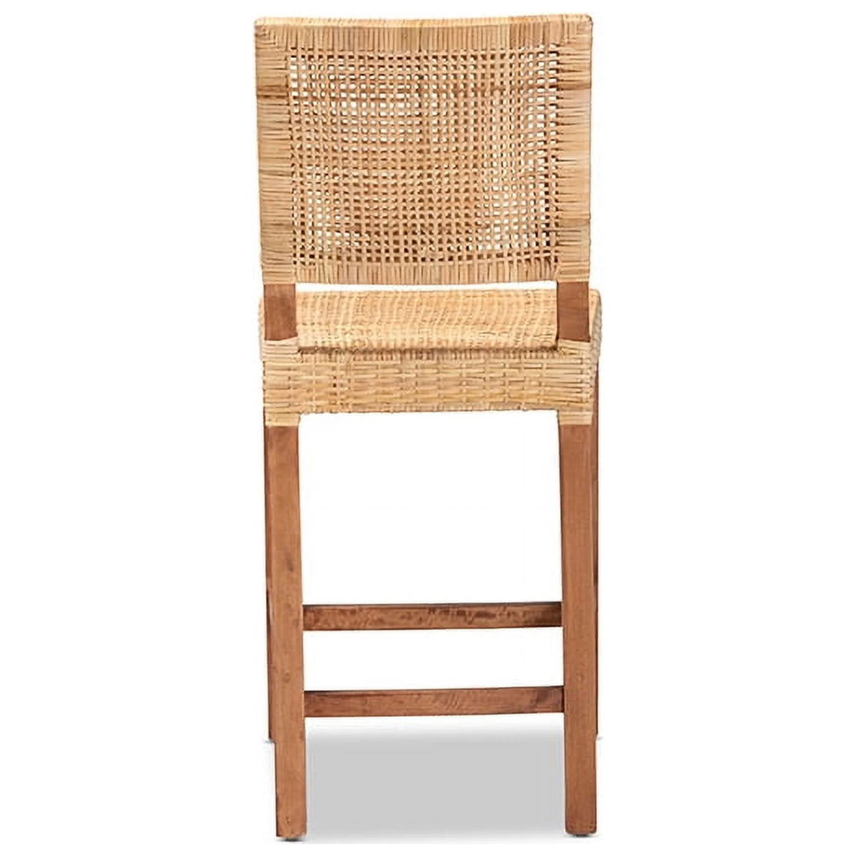 Natural Brown Rattan and Walnut Brown Wood Counter Stool S47724