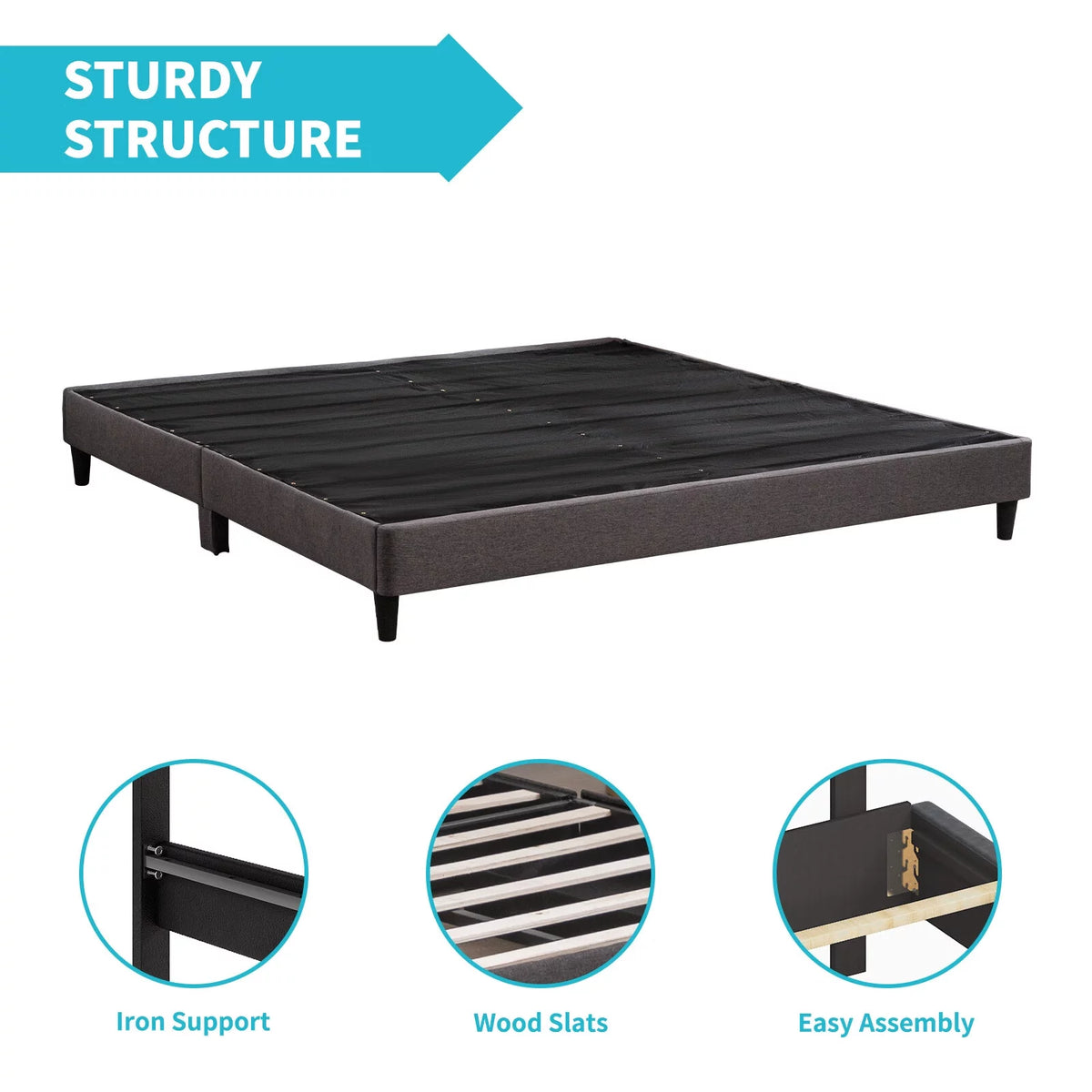 California King Size Linen Platform Bed Frame with Wood Slat Support N118