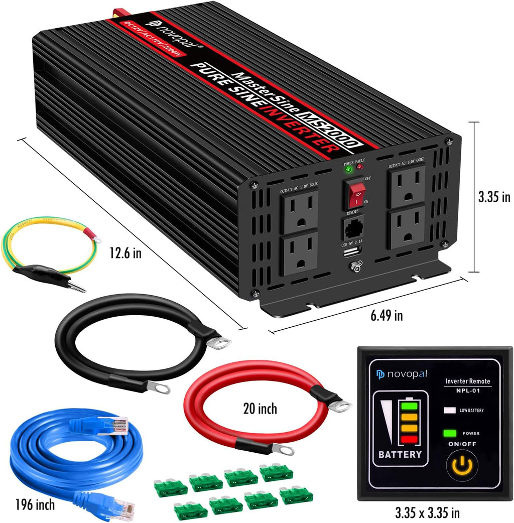 2000 Watt 12V DC to 110V AC Power Inverter with 4 AC Outlets C470838
