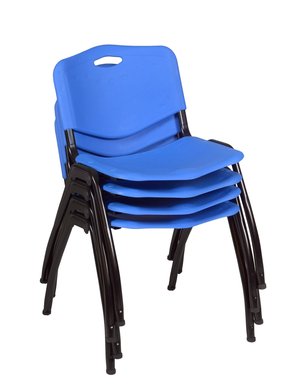 Beige Square Breakroom Table with 4 Blue Stack Chairs N7037