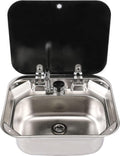 RV Kitchen Sink Stainless Steel Hand Wash Basin with Folded Faucet Tempered Glass Lid D948429