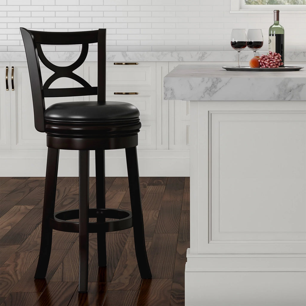 Black Faux Leather Swivel Wood Bar Stool J221