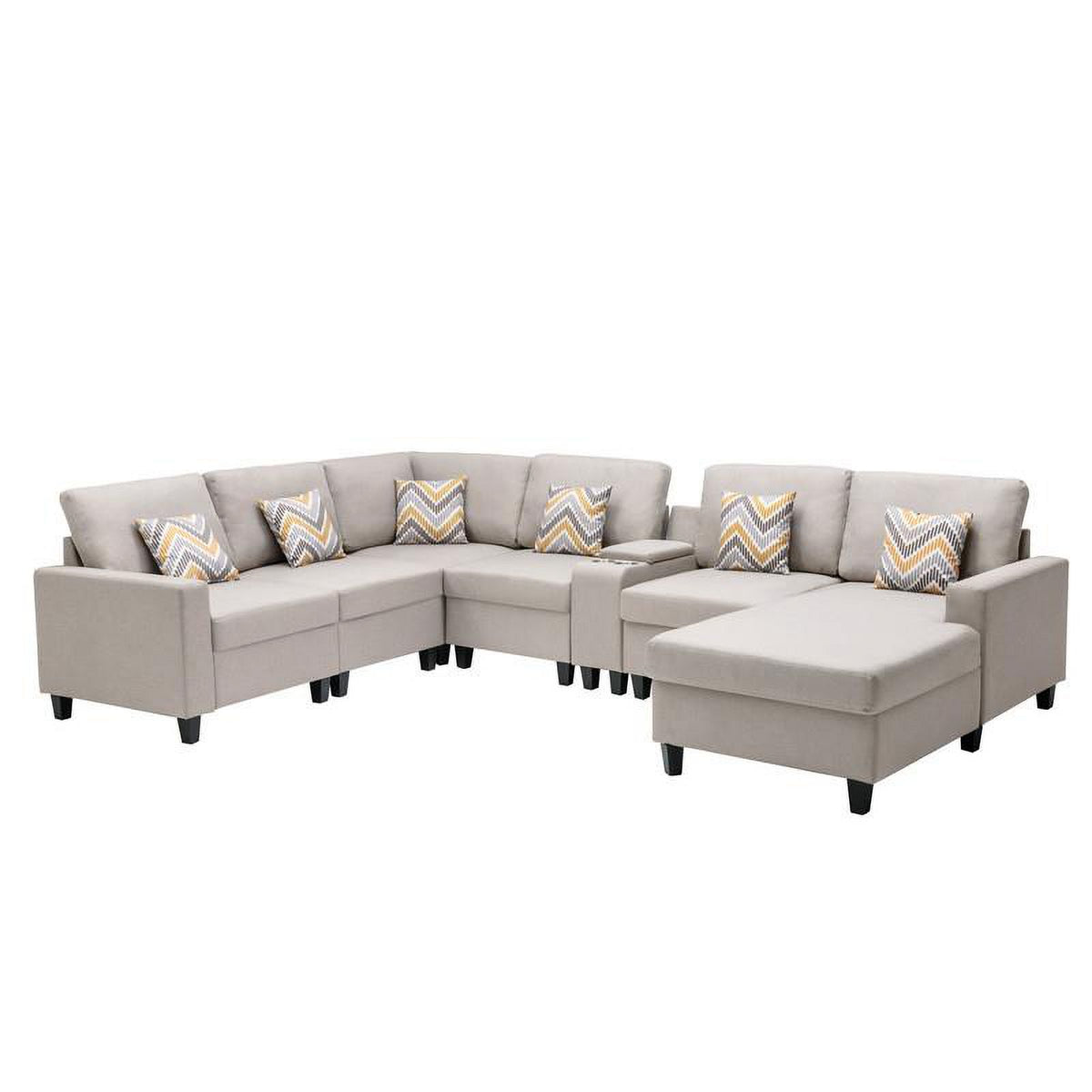 Beige Fabric Reversible Sectional with Charging Port and Storage Console K1197