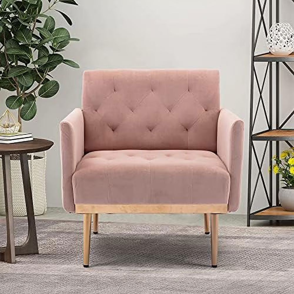 Pink Velvet Single Sofa Arm Chair with Metal Legs Y42044