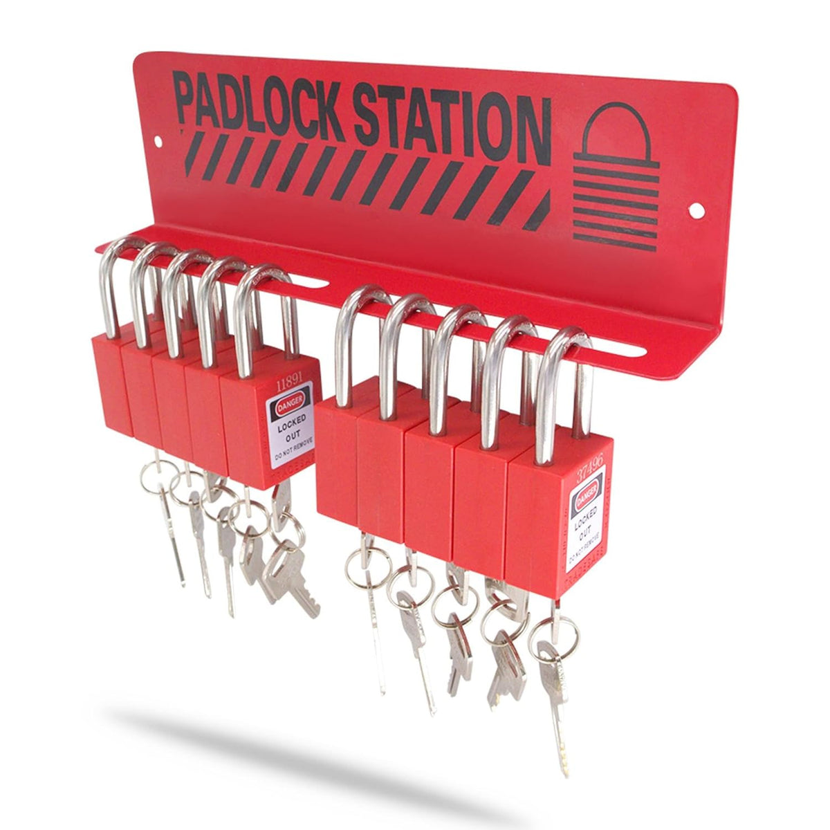 10 Padlocks Included Lockout Tagout Station with Carbon Steel Body I339