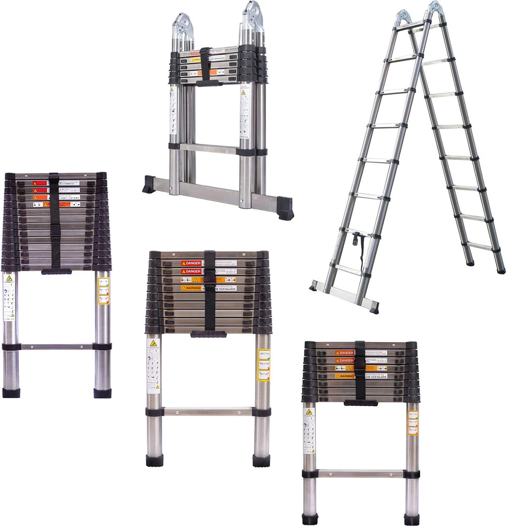16.5FT Aluminum Telescoping Extension Ladder 330lbs Max Capacity A-Frame Folding N21776