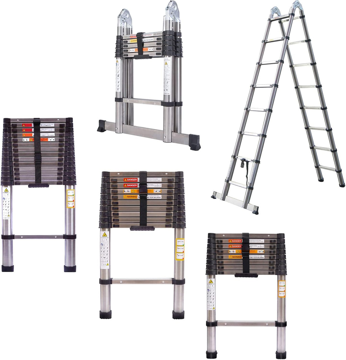 16.5FT Aluminum Telescoping Extension Ladder 330lbs Max Capacity A-Frame Folding N21776