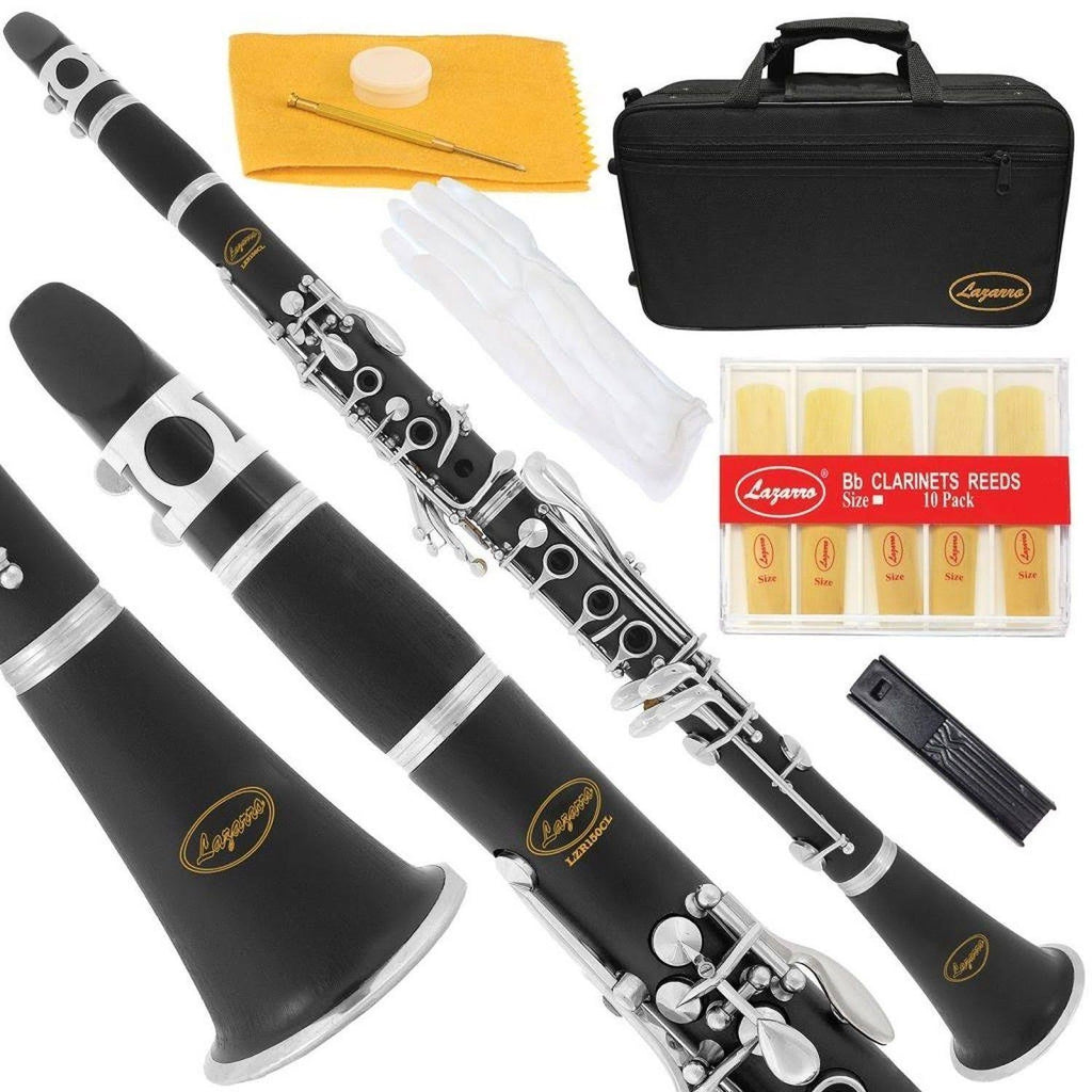 Black Ebonite Silver Keys Bb Clarinet with 11 Reeds Case Care Kit I553814