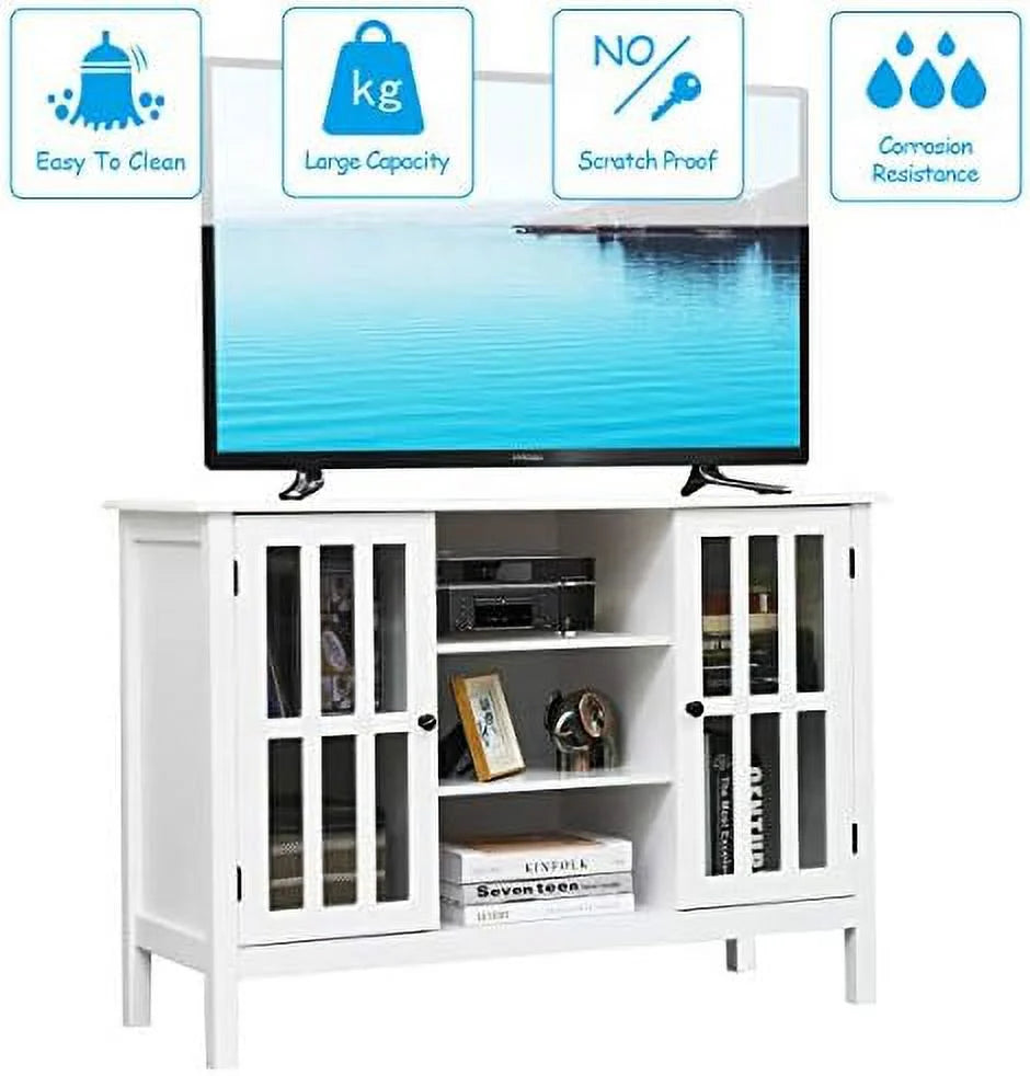White Modern TV Stand up to 50 Inch with 2 Cabinets and 3 Open Shelves R224905