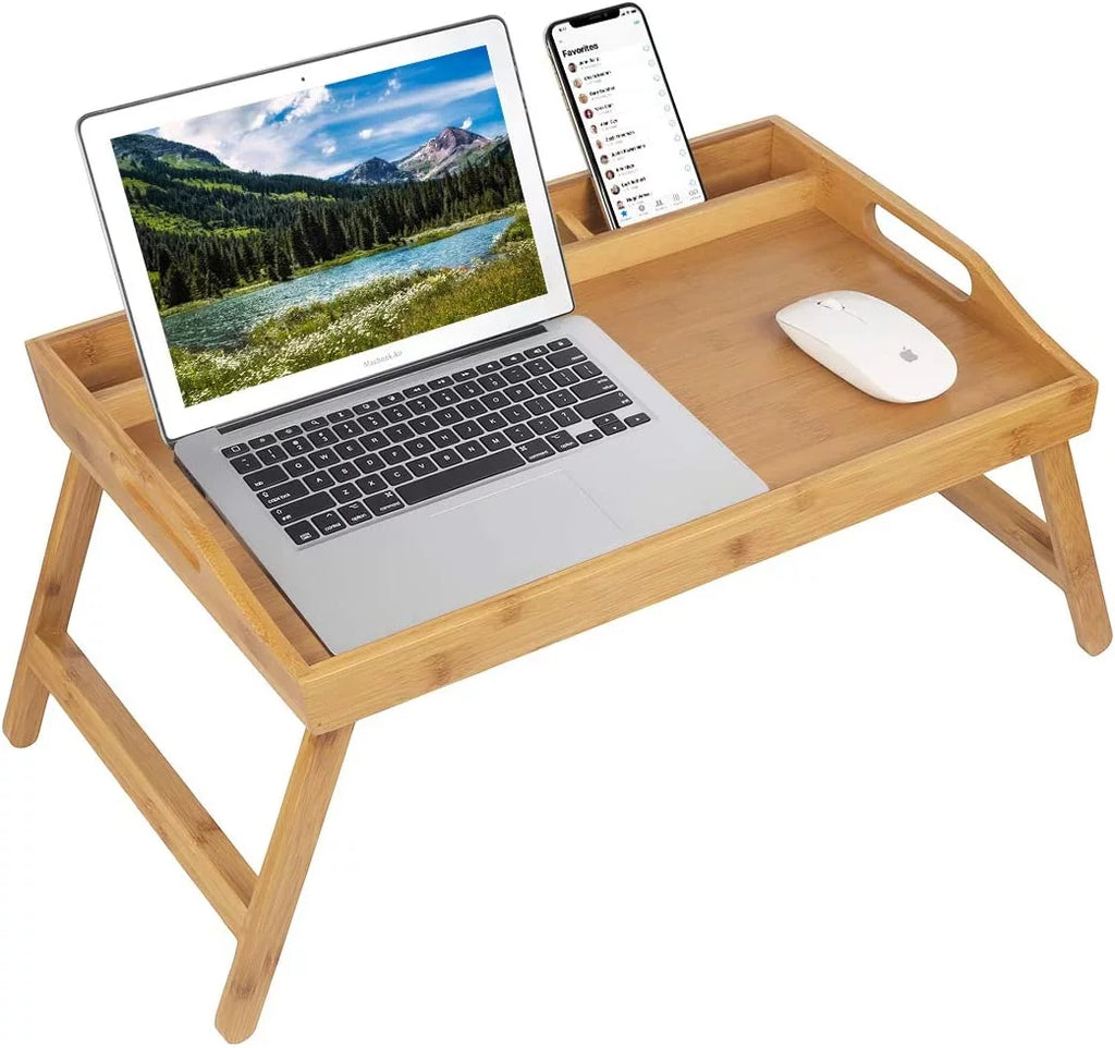 Bamboo Bed Tray Table with Handles Folding Legs P577786