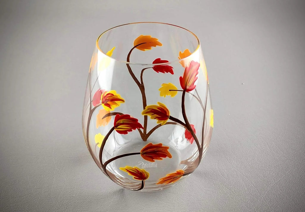 Stemless Hand Painted Wine Glass 18 Ounce N197