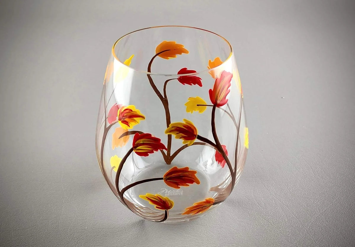 Stemless Hand Painted Wine Glass 18 Ounce N197