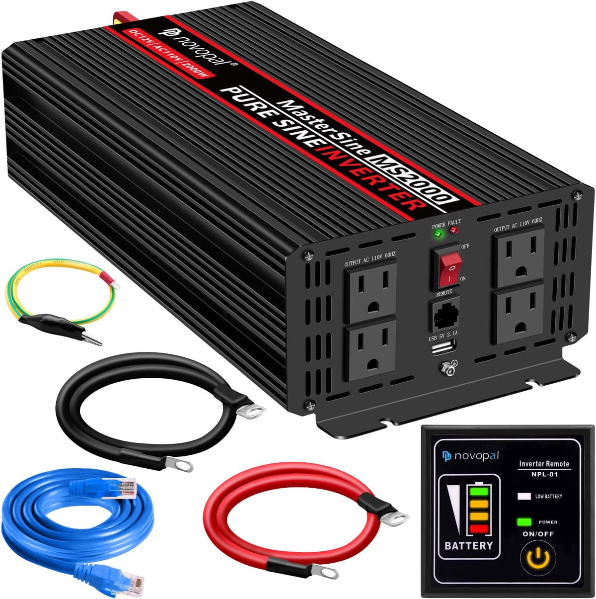 2000 Watt 12V DC to 110V AC Power Inverter with 4 AC Outlets C470838