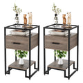 Black and Rustic Brown 2PCS Nightstand with Storage Drawer and 3-Tier Storage Z230877