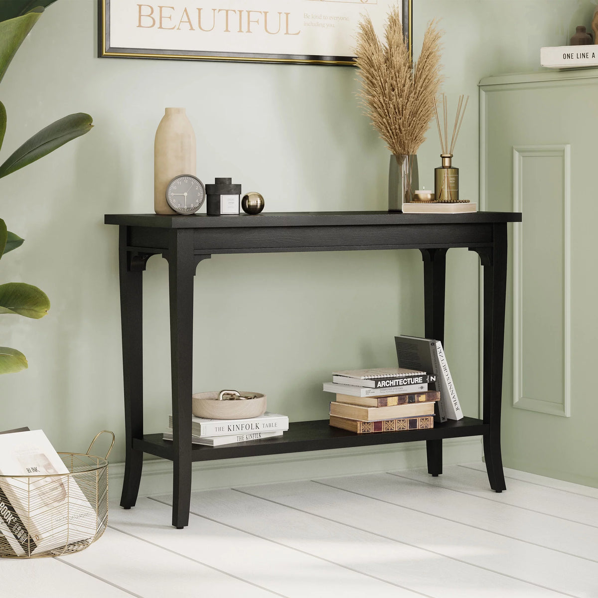 Console Table with Lower Shelf and Solid Wood Frame D10195