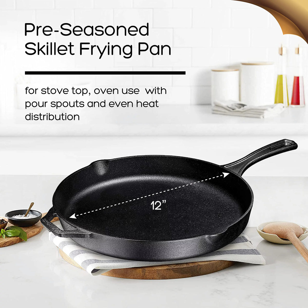 12'' Black Cast Iron Frying Pan Y713