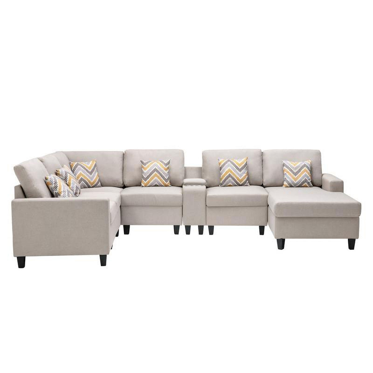 Beige Fabric Reversible Sectional with Charging Port and Storage Console K1197