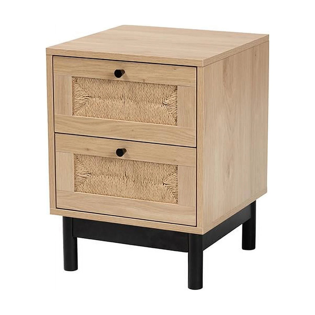 Light Brown Black Wood 2-Drawer Square End Table W478275