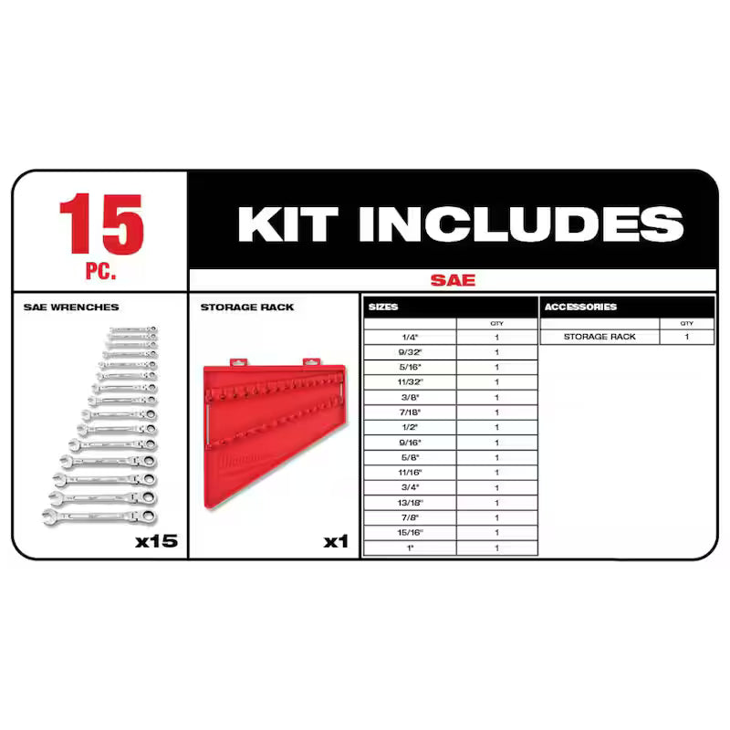19-Piece Flex-Head Ratcheting Combination Wrench Set SAE R94775