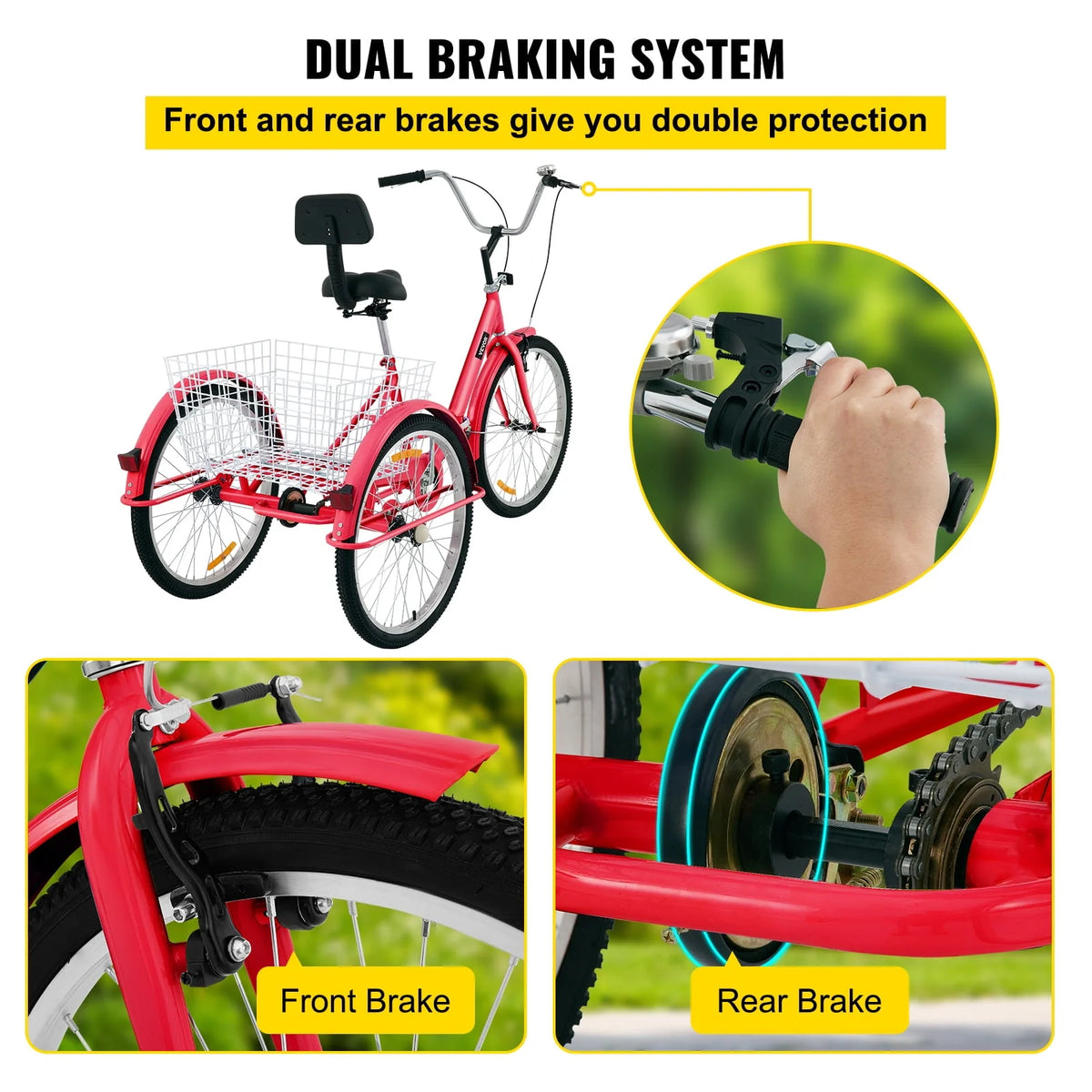 Foldable Tricycle 24 inch Wheels Red Trike with Basket G66025