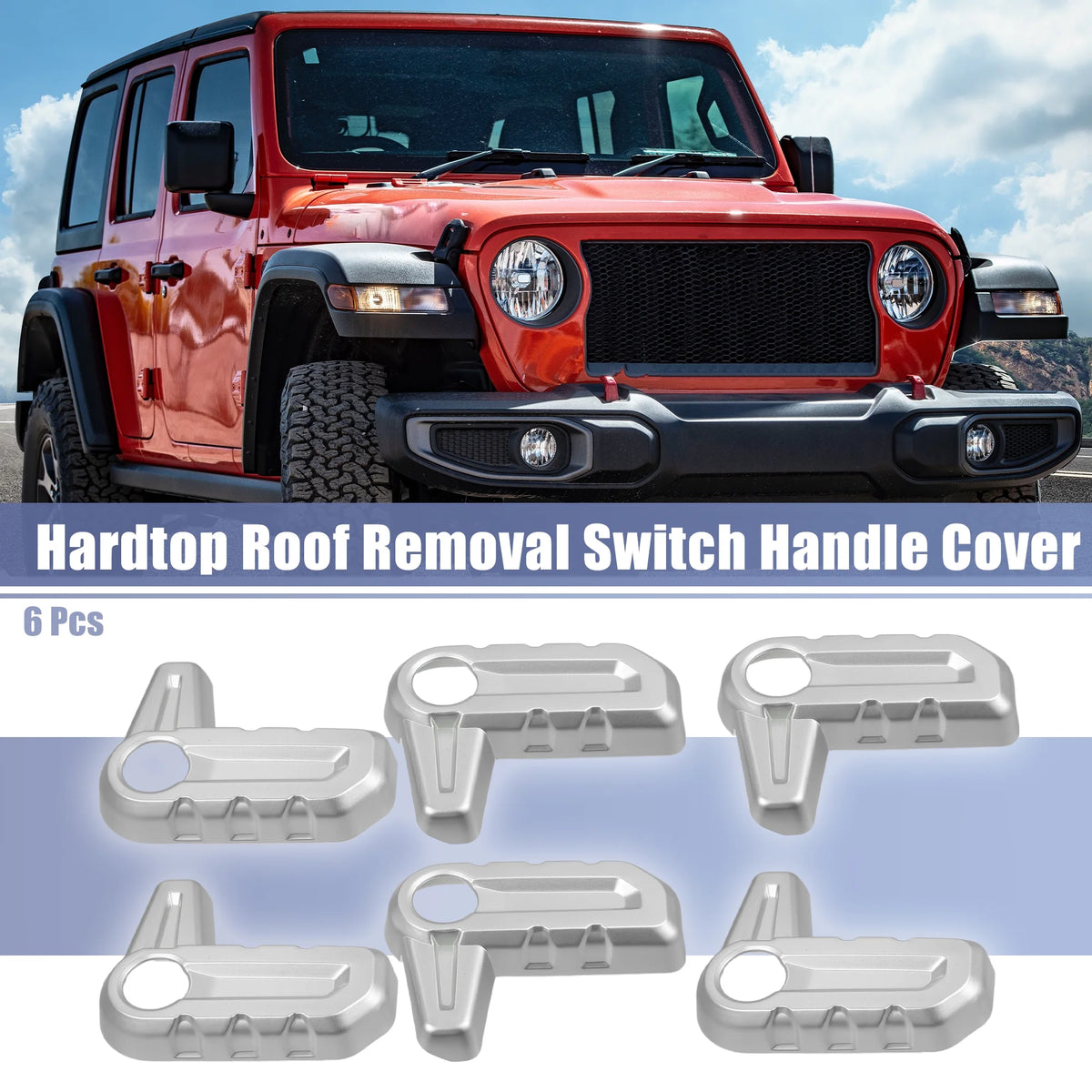 6pcs Hardtop Roof Removal Switch Handle Cover for Jeep Wrangler JL JLU Silver Tone L224
