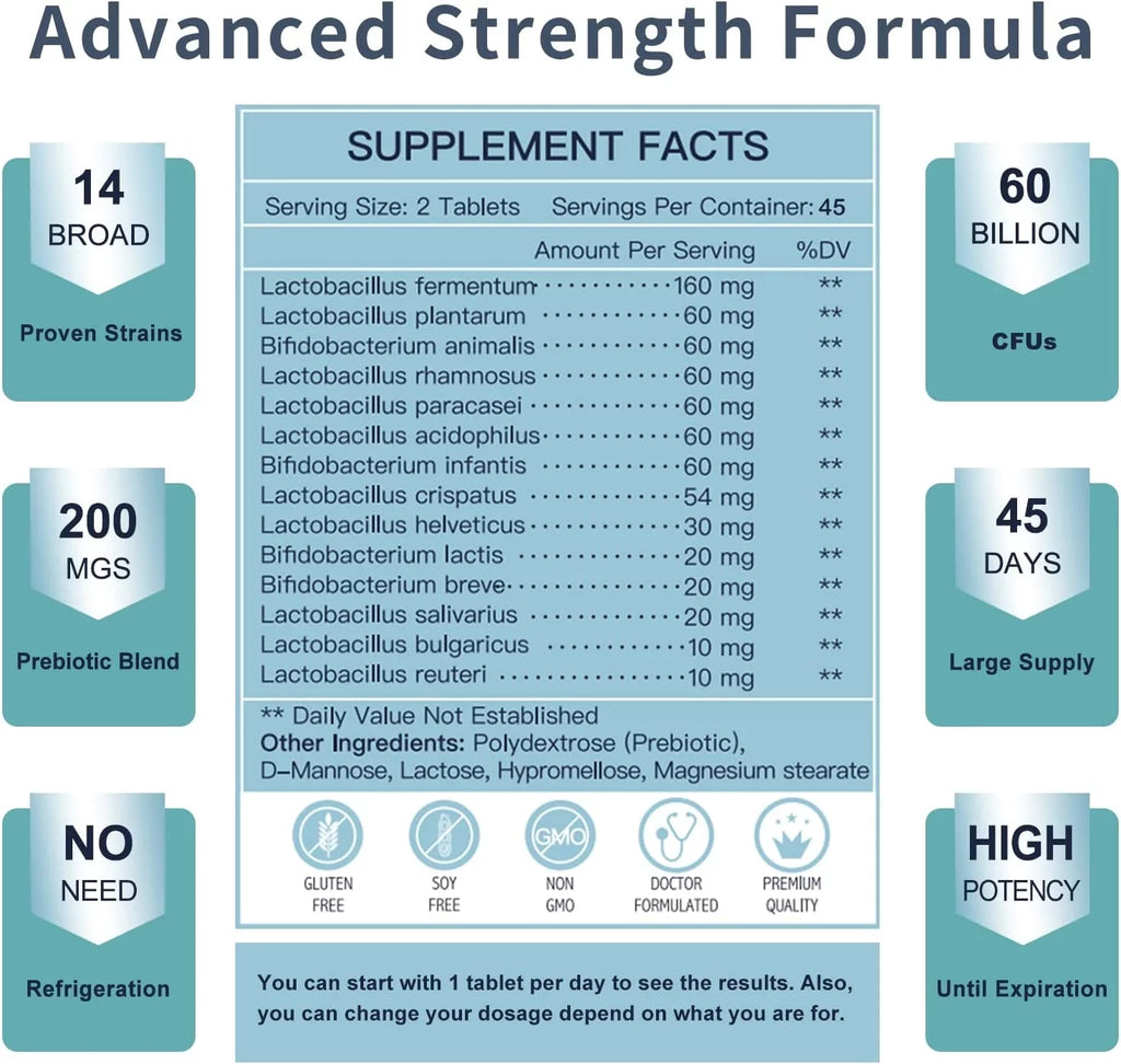 Probiotics for Men 60 Billion CFUs 14 Strains 90 Tablets Y816