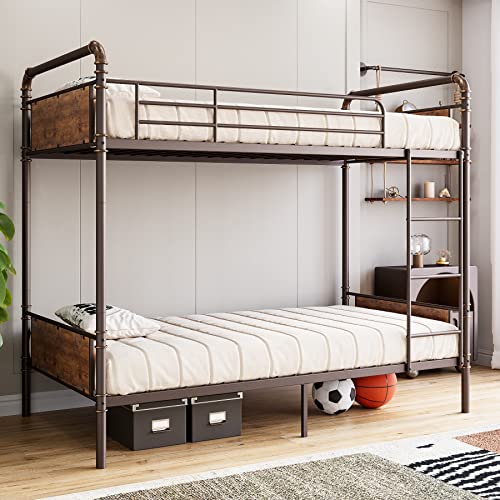 Twin Over Twin Heavy Duty Metal Bunk Bed with Ladders K235
