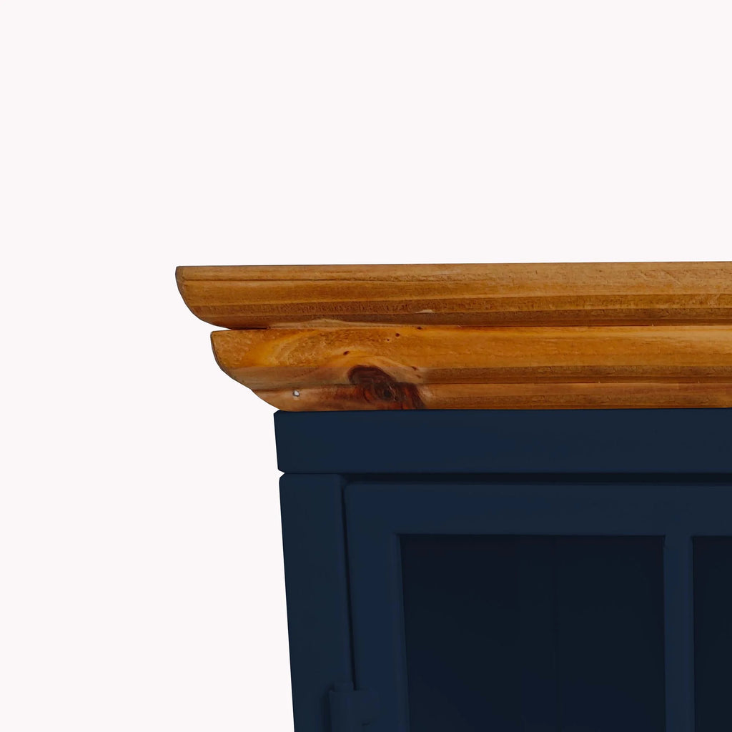 Nightstand with Storage Cabinet & Solid Wood Tabletop, Dark Blue N317