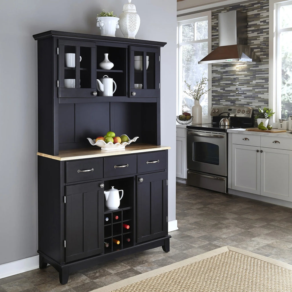 Black Wood Buffet with Hutch S578771
