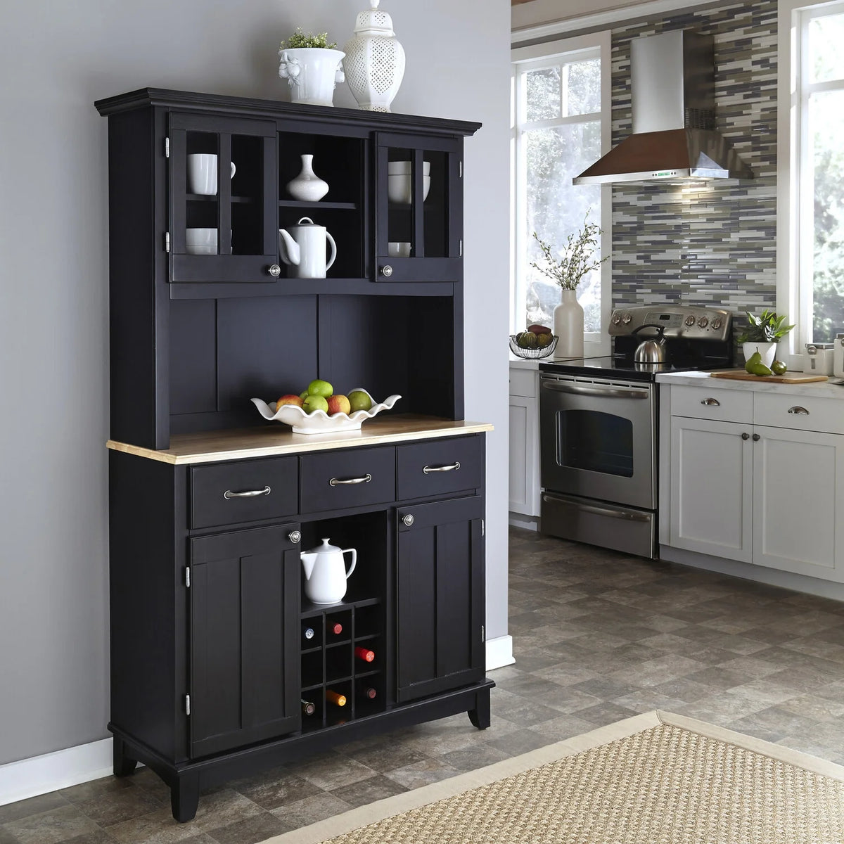 Black Wood Buffet with Hutch S578771