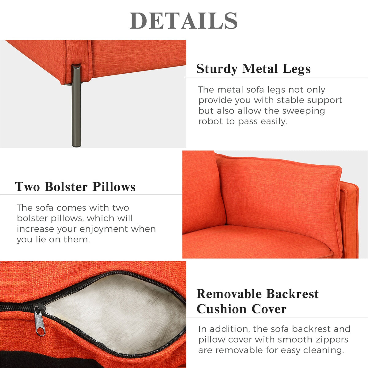 Orange Linen Loveseat and 3 Seat Couch Set G420