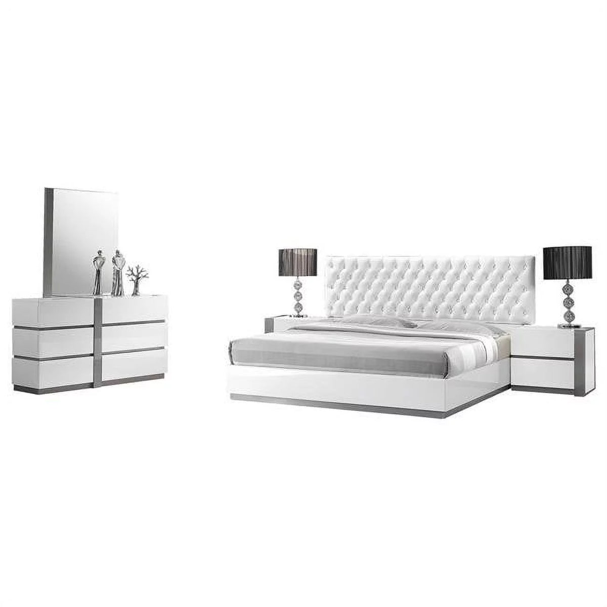 White 5-Piece Engineered Wood Cal King Bedroom Set I3841