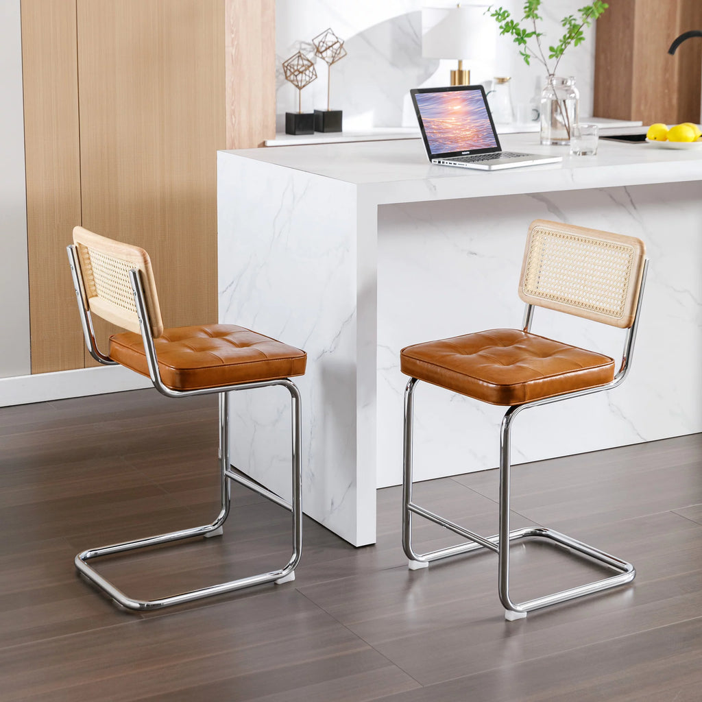 23.6 Inch Rattan Upholstered Bar Stools Set of 2 K424143