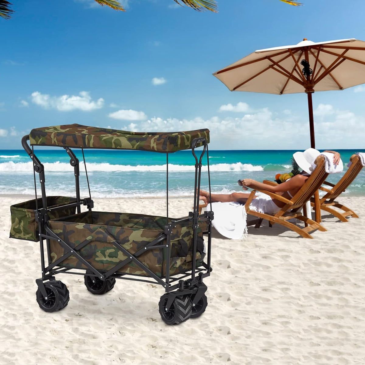Camouflage Folding Utility Wagon Cart with Removable Canopy H222