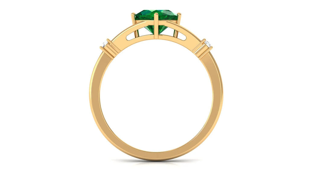 Cushion Cut Lab Grown Emerald Solitaire Ring with Diamond, 14K Yellow Gold, US 9.50 E20394