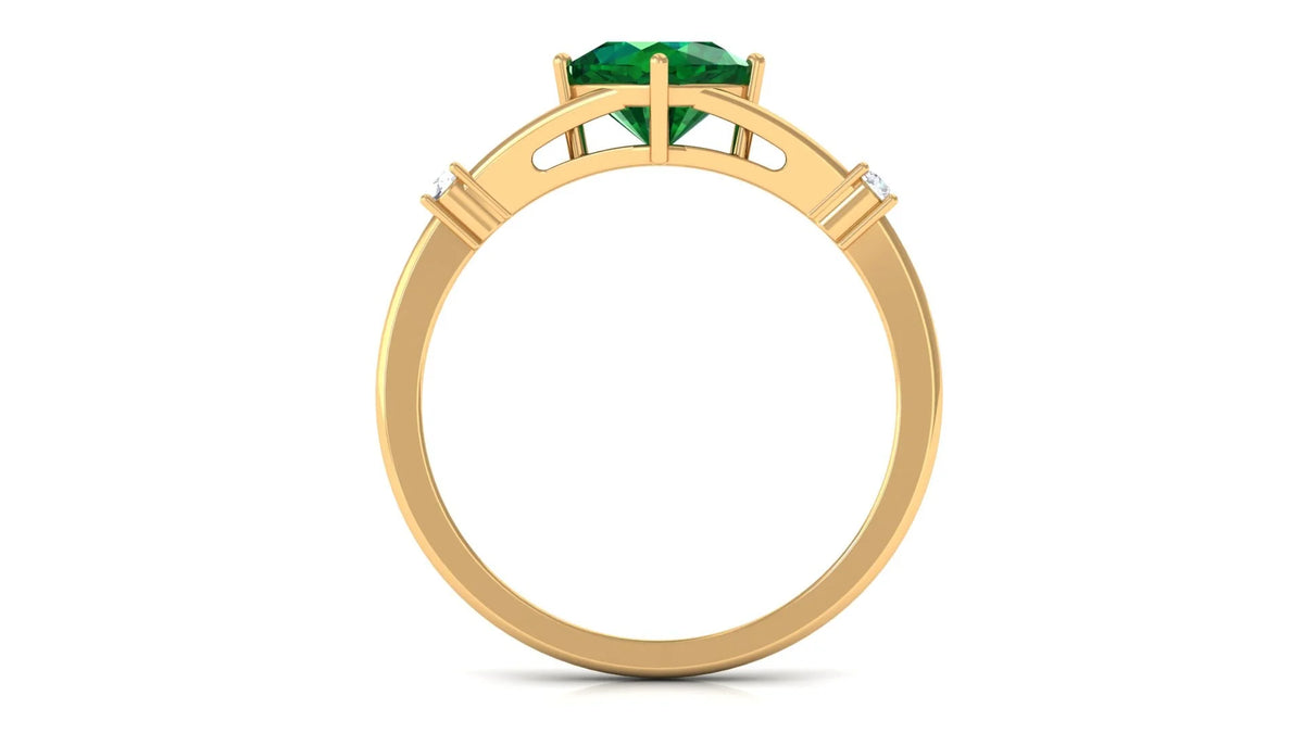Cushion Cut Lab Grown Emerald Solitaire Ring with Diamond, 14K Yellow Gold, US 9.50 E20394