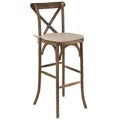 Dark Antique Wood Cross Back Barstool with Cushion P34497