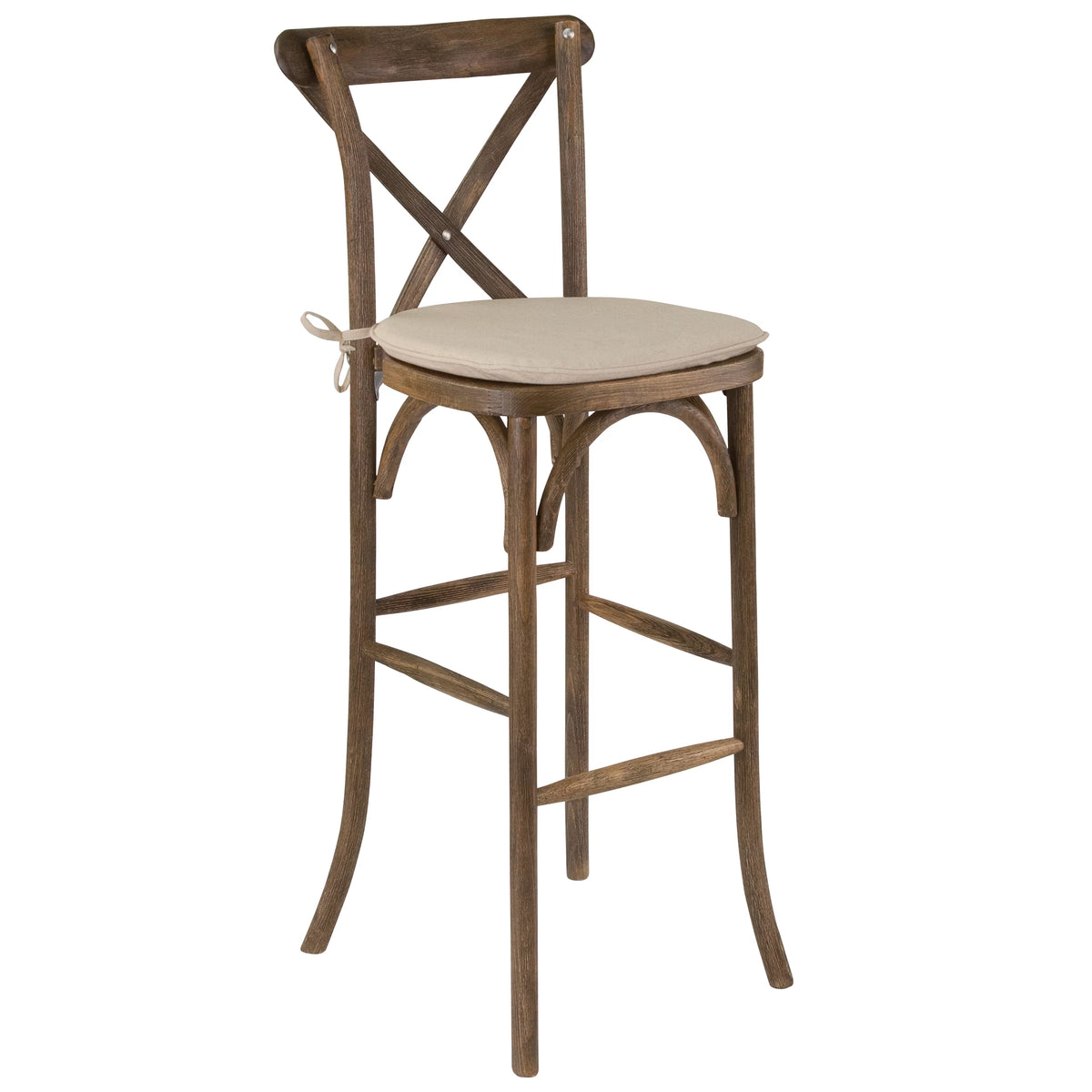 Dark Antique Wood Cross Back Barstool with Cushion P34497