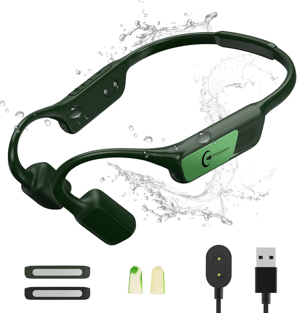 Bone Conduction Wireless Bluetooth Open-Ear Headphones with Mic, IP67 Waterproof Earphones (Grey) C390