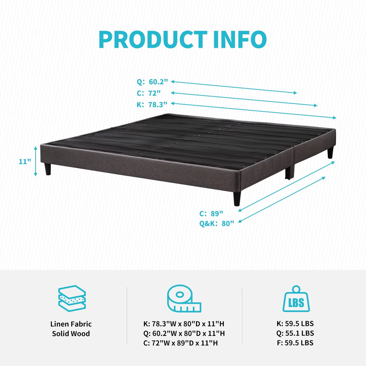 California King Size Linen Platform Bed Frame with Wood Slat Support N118