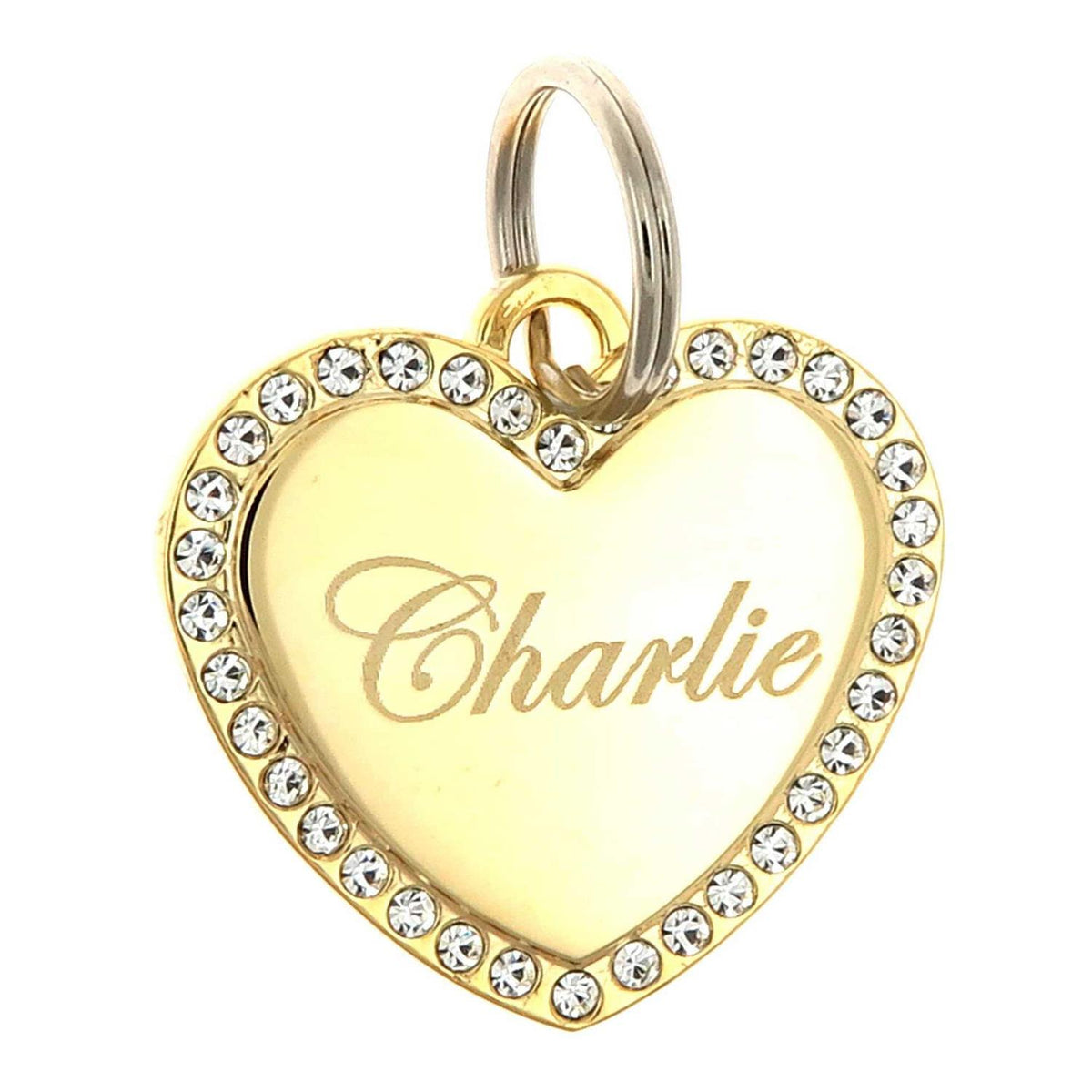 Custom Engraved Gold-Plated Heart Rhinestones Pet ID Tag H843654