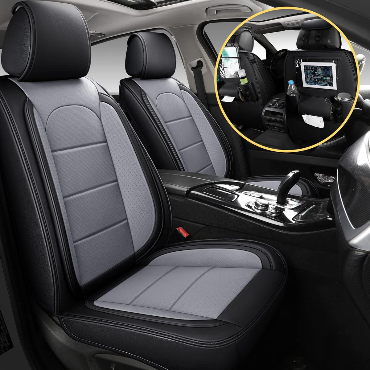 Grey Leather Full Set Car Seat Covers J672