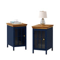 Nightstand with Storage Cabinet & Solid Wood Tabletop, Dark Blue N317