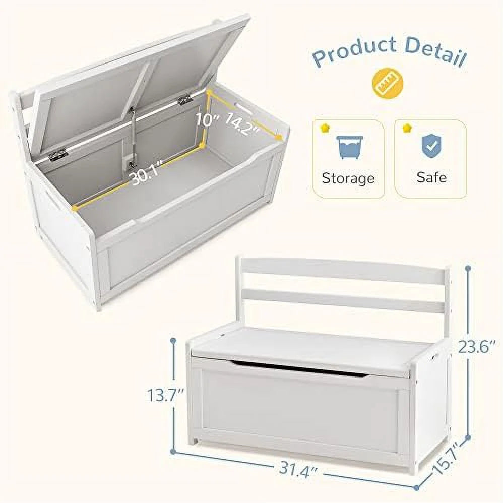 White Rubber Wood Toy Box L76686