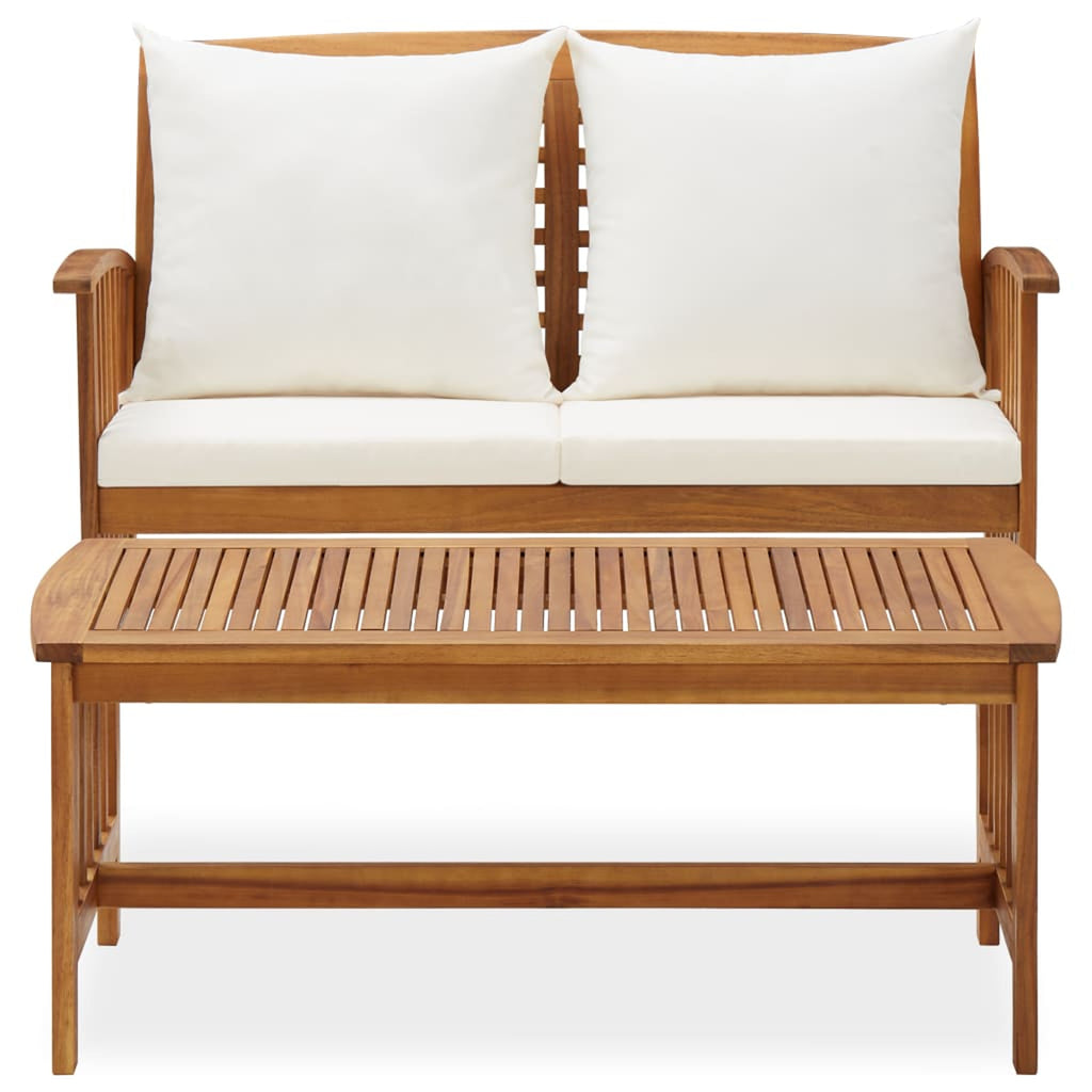 2 Piece Acacia Wood Outdoor Lounge Set with Cream Cushions B201984