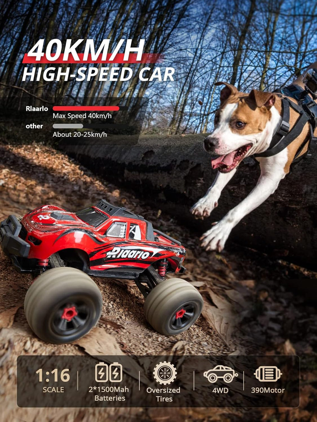 Red Black White 1:16 RC Monster Truck with 2 Batteries P3938