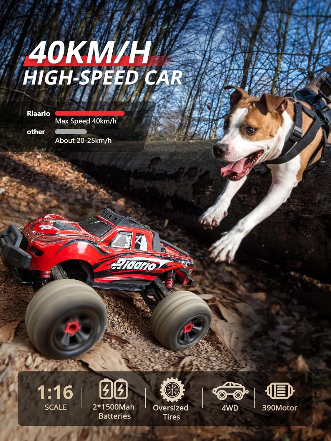 Red Black White 1:16 RC Monster Truck with 2 Batteries P3938